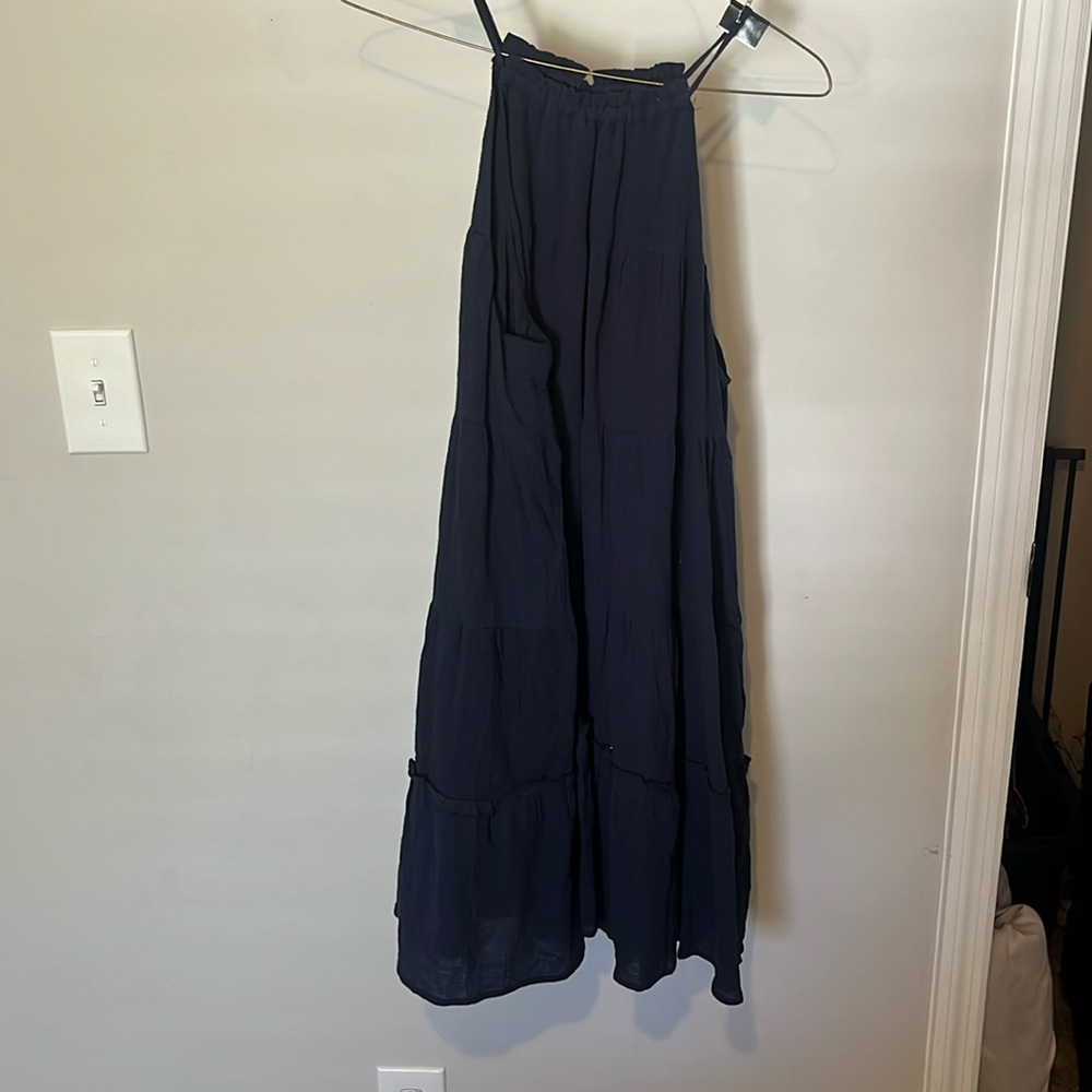 Navy halter tiered mini dress